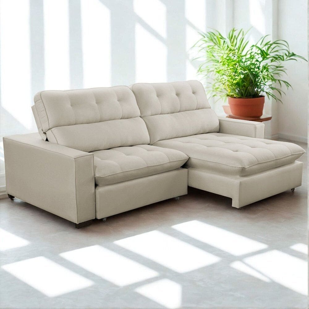 Sofa Retratil Reclinavel 2 Lugares 210cm Andreia Veludo Bege