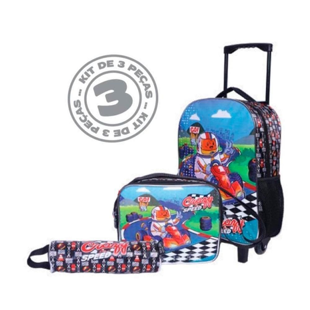 Mochila De Rodinhas + Lancheira + Estojo Crazy Speed Preto