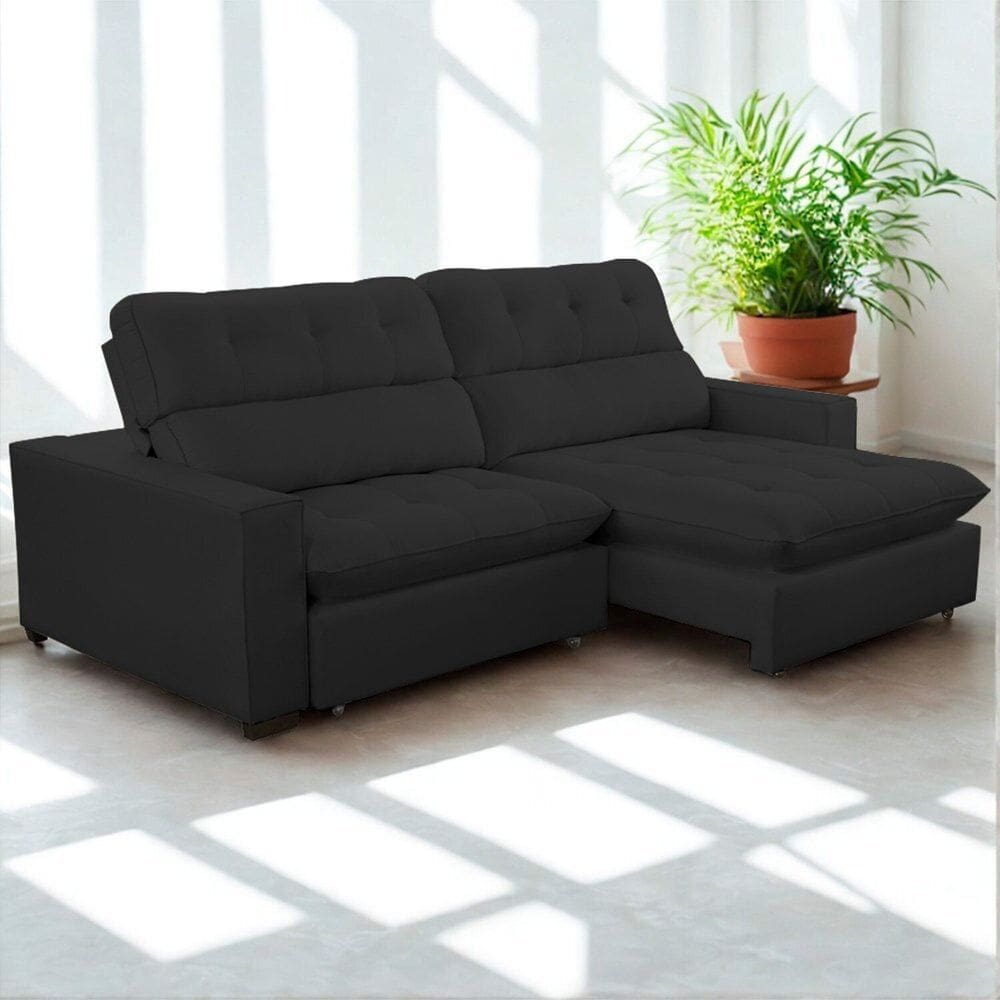 Sofa Retratil Reclinavel 2 Lugares 220cm Veludo Andreia Preto