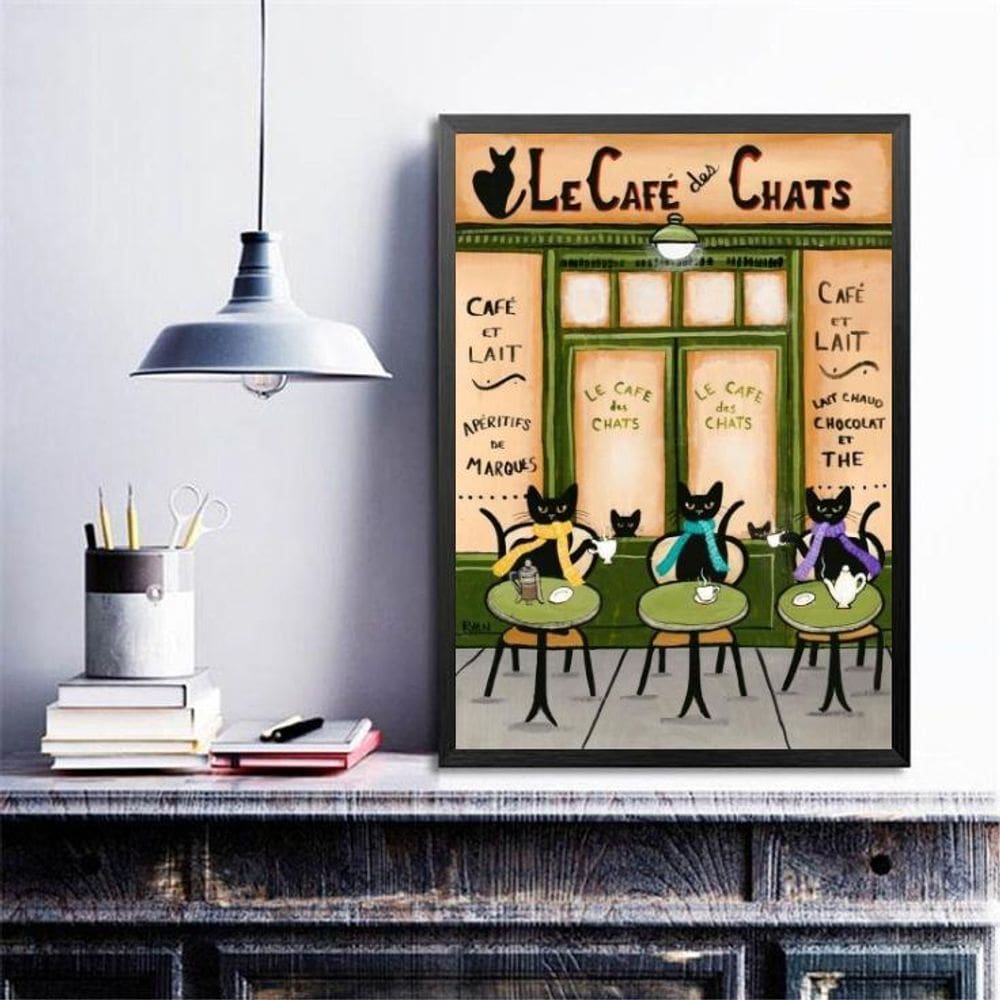 Quadro Le Café Des Chats 45X34Cm - Com Vidro