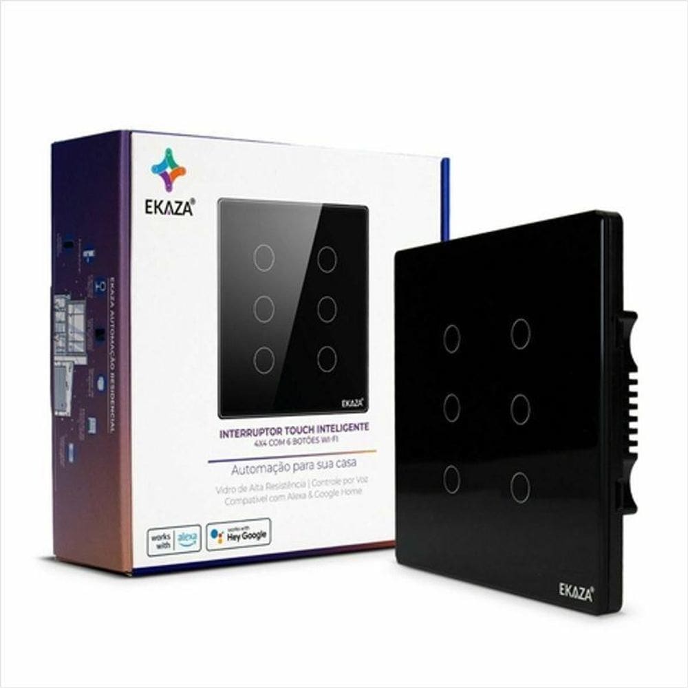 Interruptor Inteligente Wi-Fi Ekaza Touch 6 Botões Preto