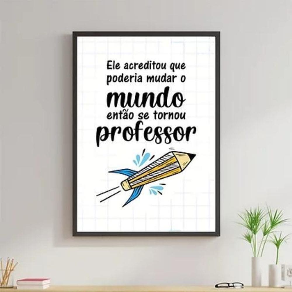 Quadro Decorativo Frase Professor 60X40Cm - Madeira Preta