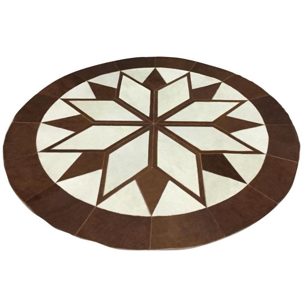 Tapete de couro Mandala Caramelo / Branco 2 m de Diâmetro