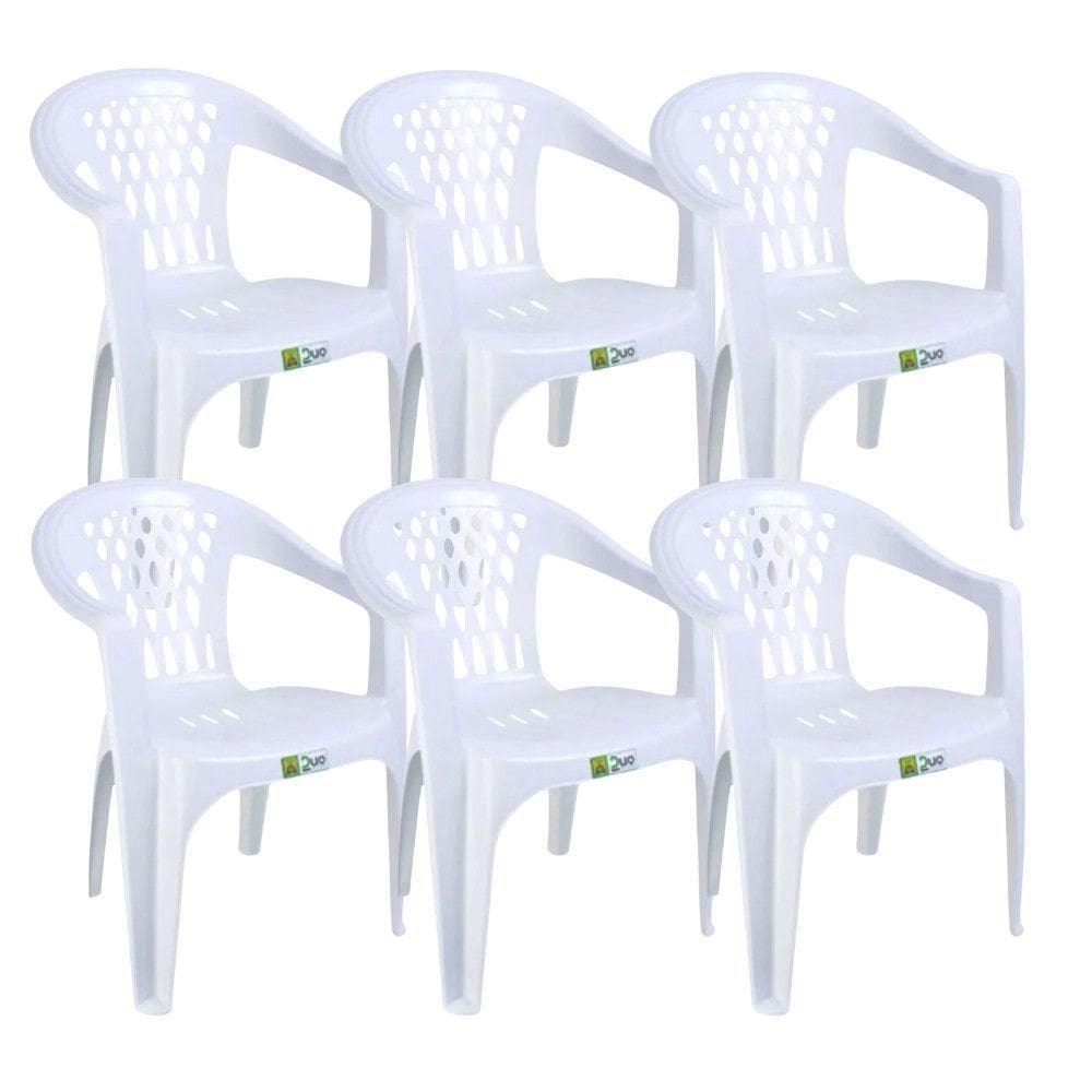 Kit 6 Cadeiras De Plástico Com Braço Duo Bella Duoplastic Branco