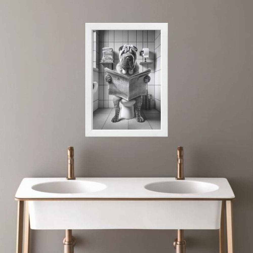 Quadro Banheiro Coleção Animais - Sharpei 45X34Cm - Vidro