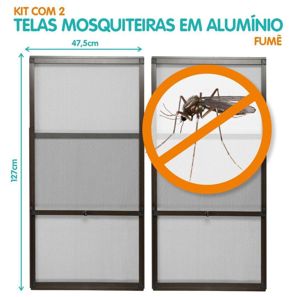 Tela Mosquiteira Em Alumínio Altura Regulável Fumê Kit 2 Pçs