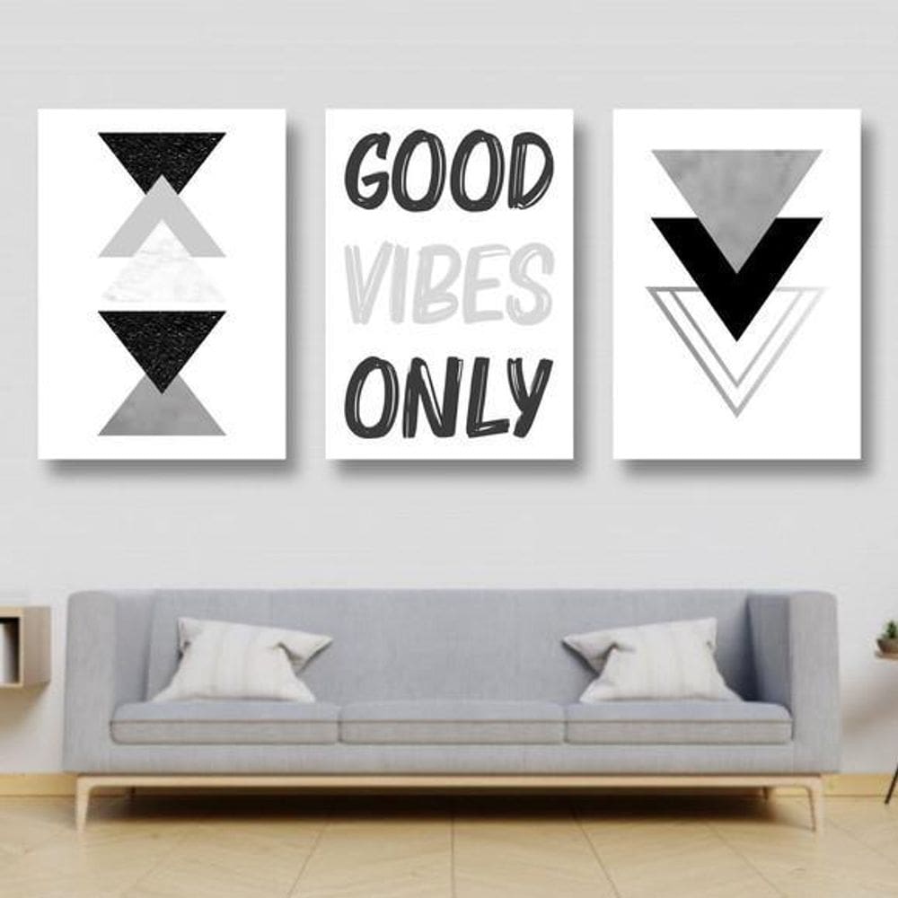 Kit Quadro Decorativo Good Vibes Only 45x34cm 3 Peças