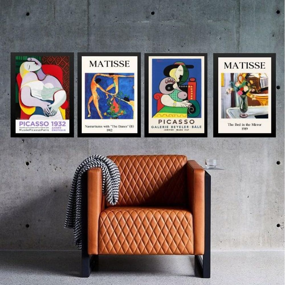 Kit 4 Quadros Vintage Posters Matisse E Picasso 45X34Cm