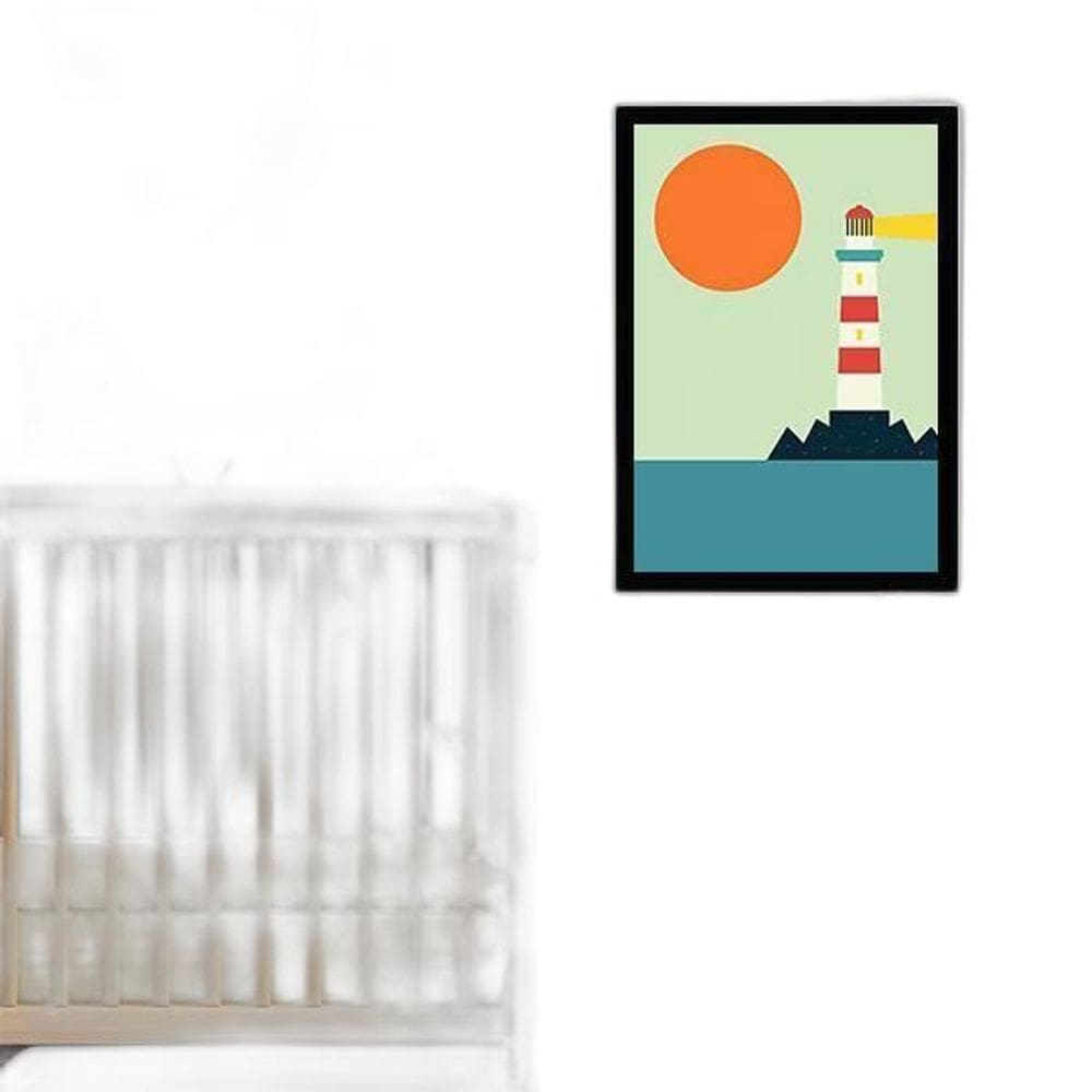 Quadro Farol Marinho 33X24Cm - Com Vidro - Madeira Preta