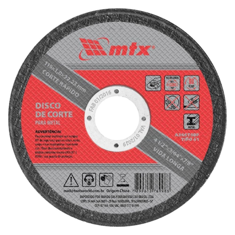 Disco De Corte Para Metal, 115 X 1,6 X 22,23Mm