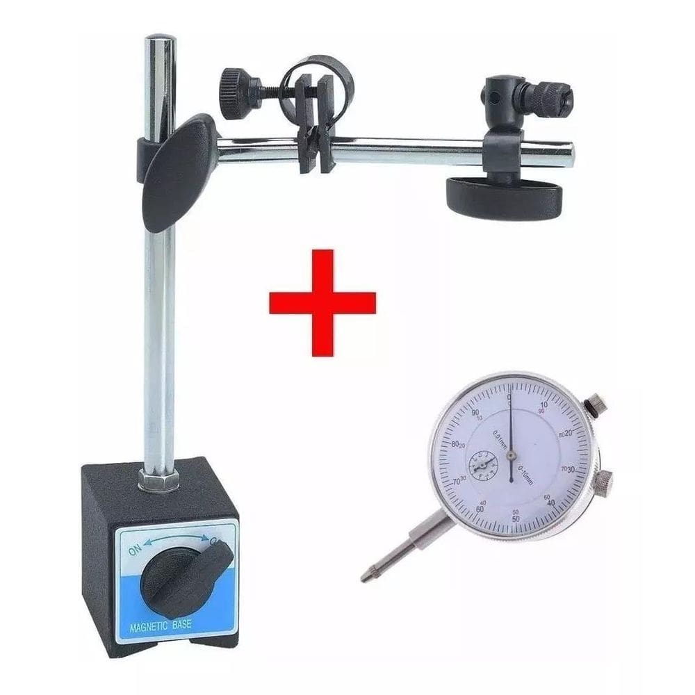 Base Magnética Com Suporte 60 Kgf + Relogio Comparador