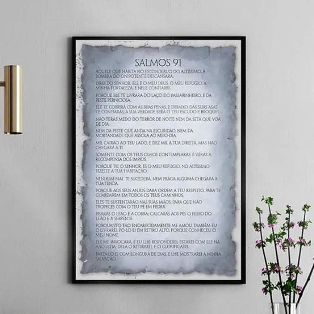 Quadro Salmo 91 - Papiro Cinza 33X24Cm