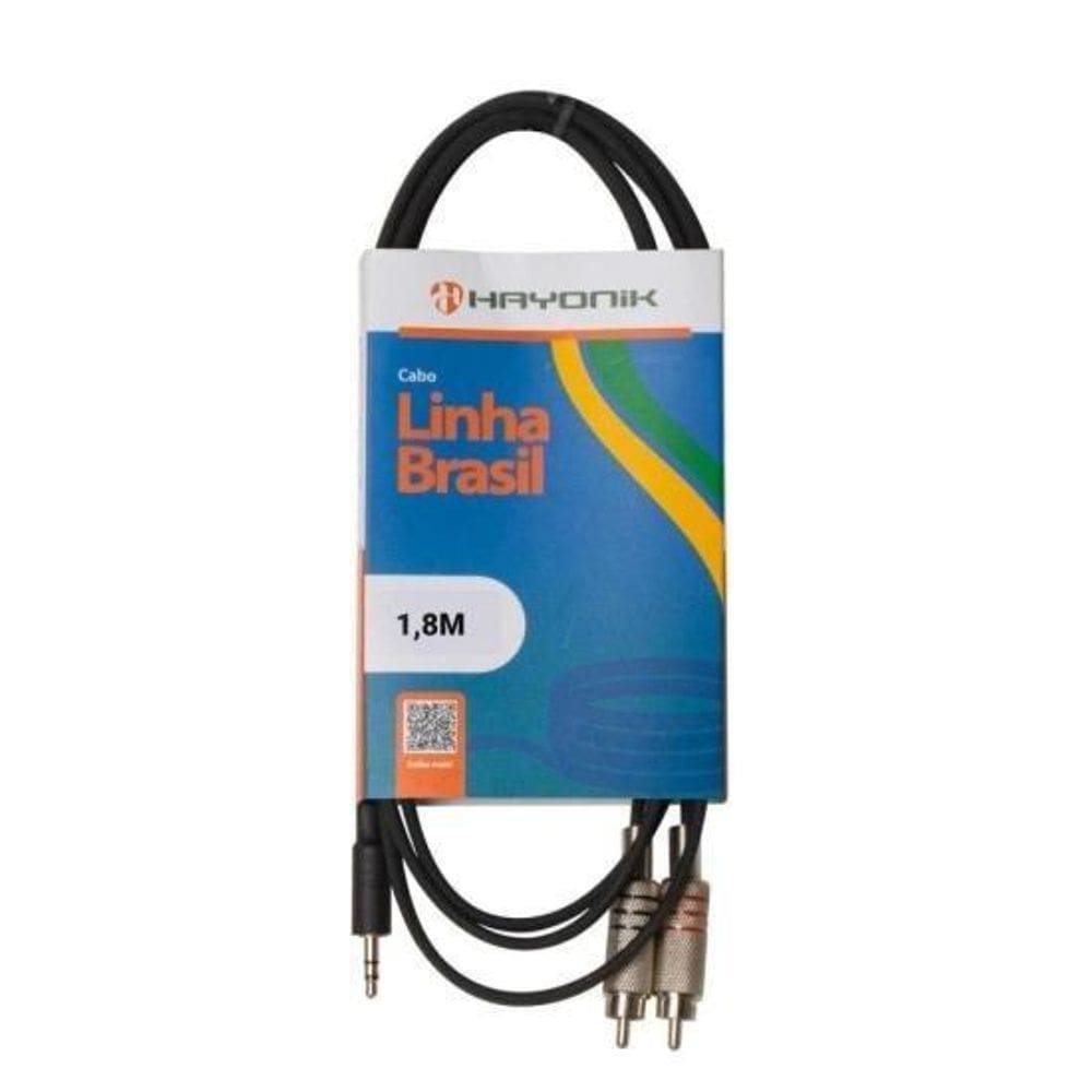 Cabo De Áudio Linha Brasil P2 Estéreo X 2 Rca 1,8M Preto