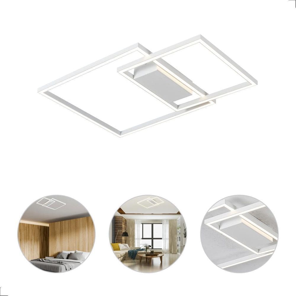 Lustre Plafon Canvas Duo Led 3000K 58W Quadrado Moderno Opus