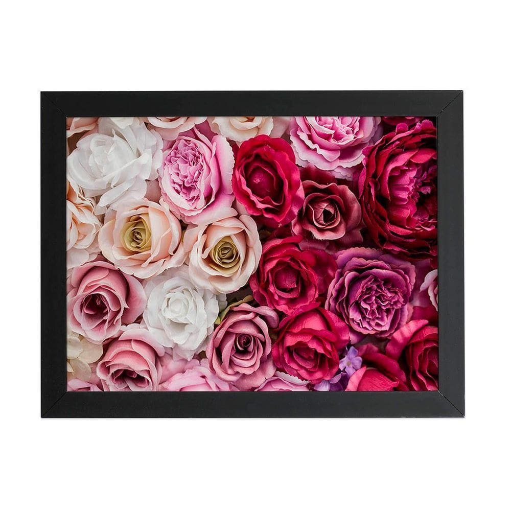 Quadro Rosas Coloridas Degradê Flores Moldura Preta 60X40Cm