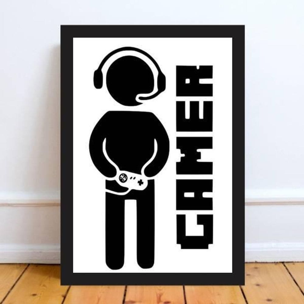 Quadro Decorativo Gamer 45X34Cm - Com Vidro - Madeira Preta