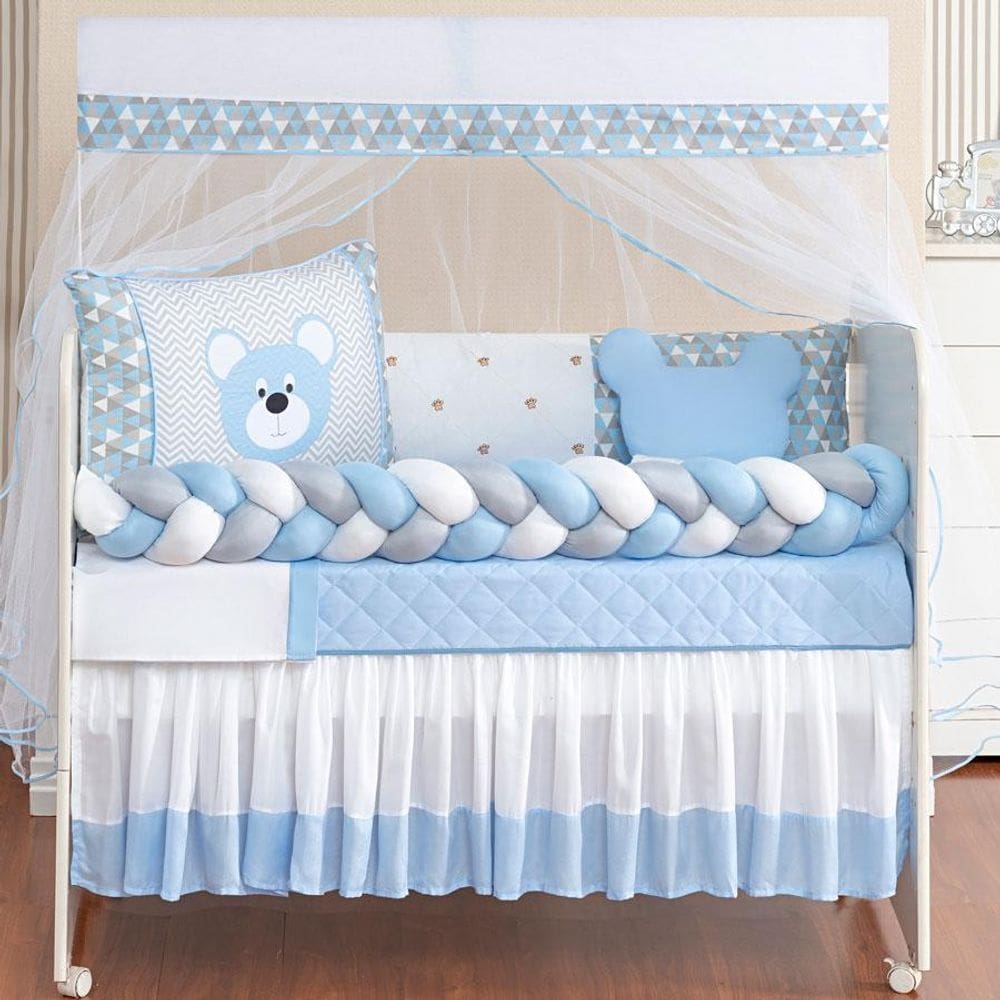 Kit Berço Ursinho Azul 11 Peças - Kit Americano Baby Bebê