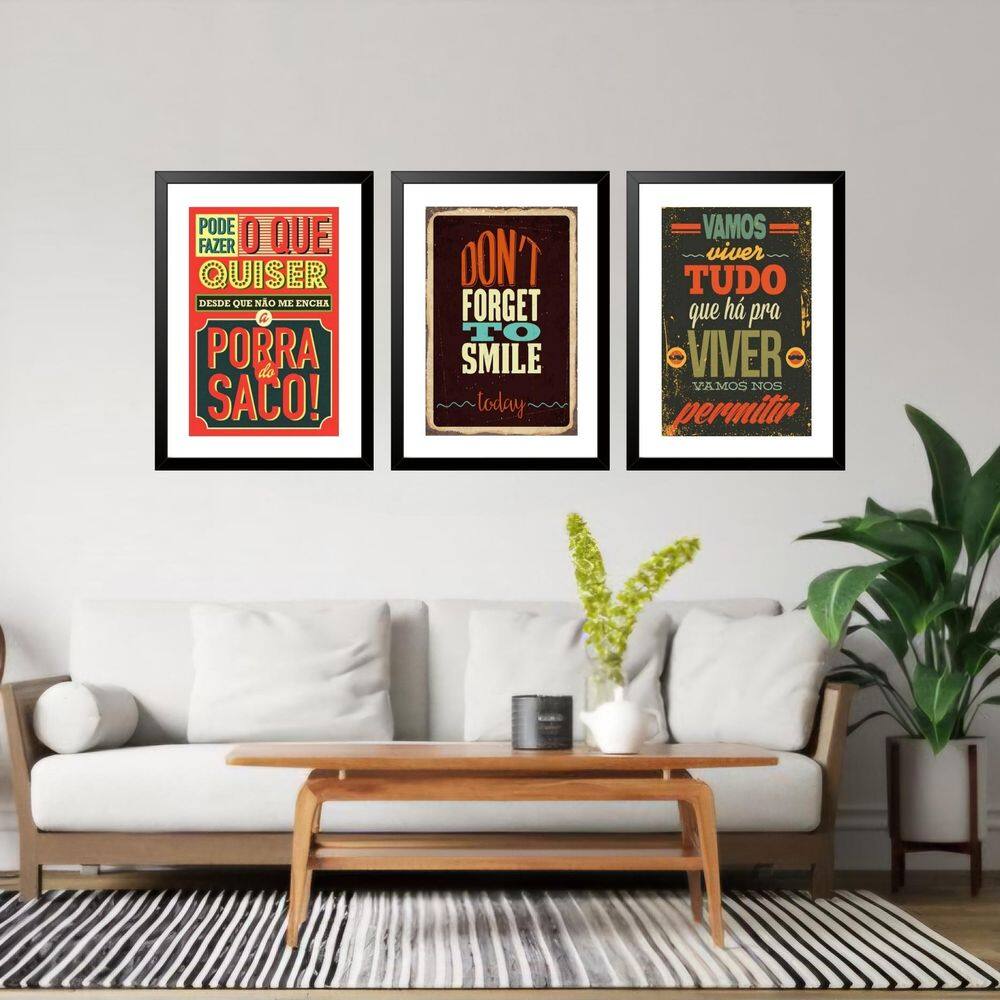 Kit 3 Quadros Grandes Don`T Forget To Smile 60X48Cm