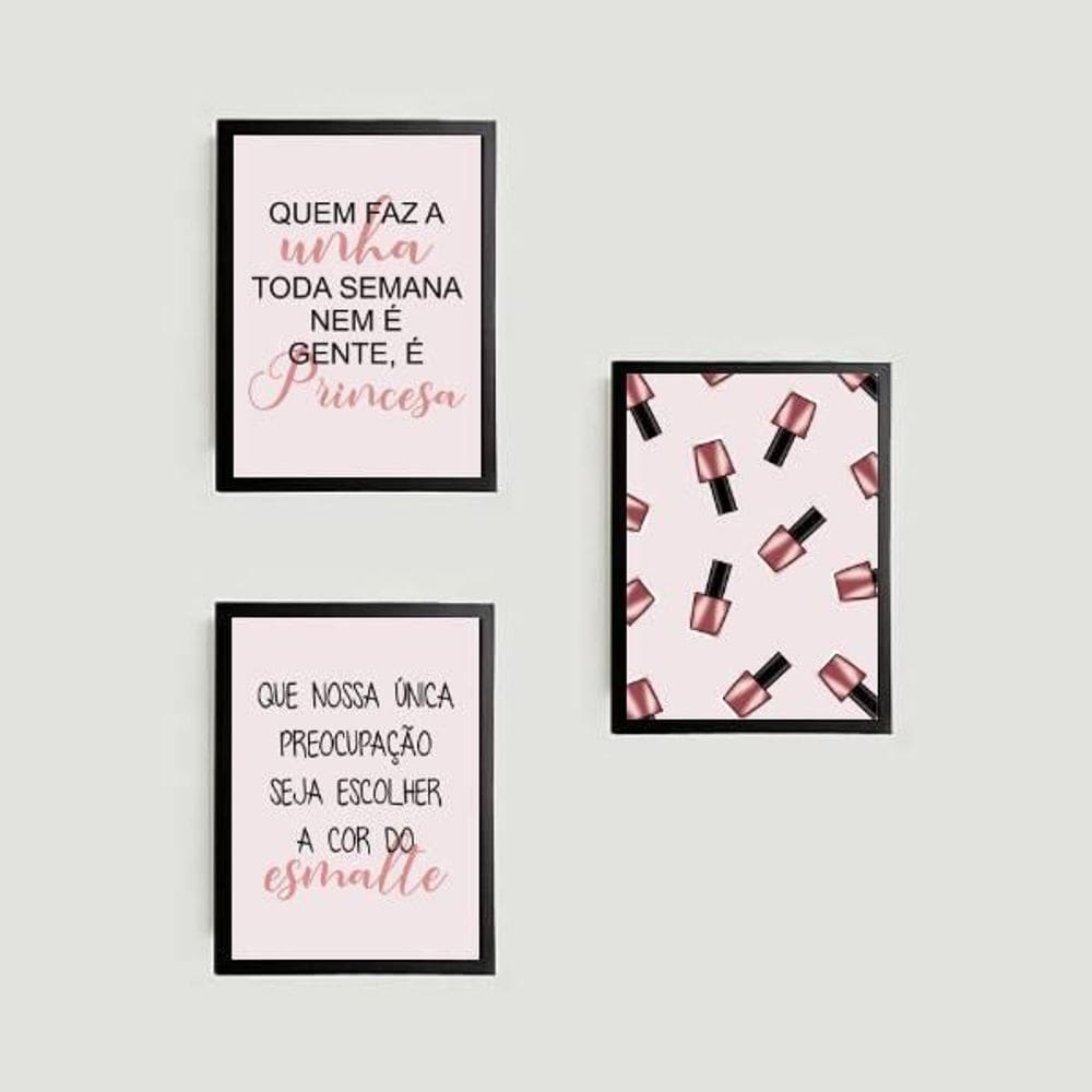 Kit 3 Quadros Decorativos Esmalteria 45X34Cm Moldura Preta