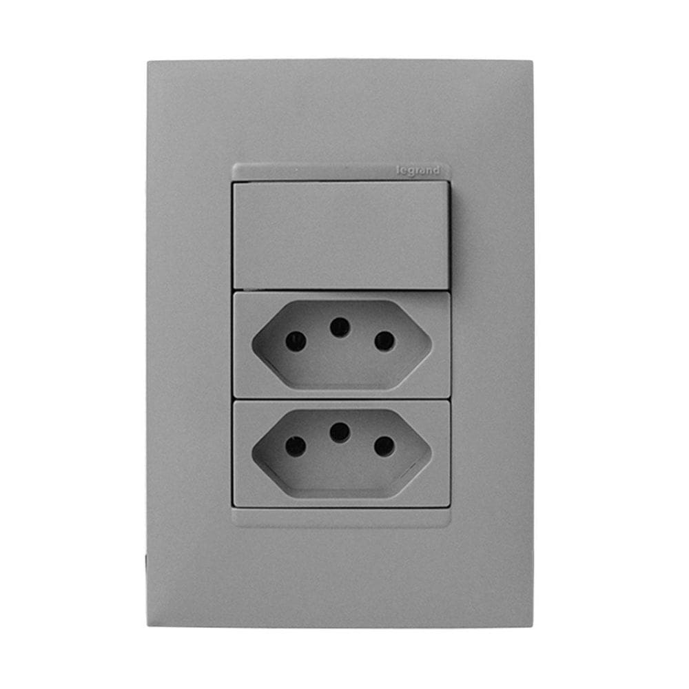 Cj Simples + Tomada Dupla 10A 4X2 - Pial Plus + Cinza