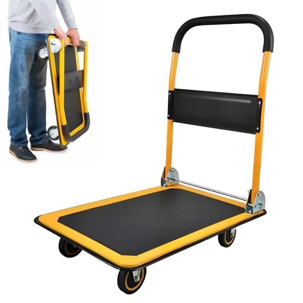 Carrinho De Carga Plataforma Dobrável 150 Kg Com 4 Rodas Transporte Seguro E Praticidade No Dia A Dia