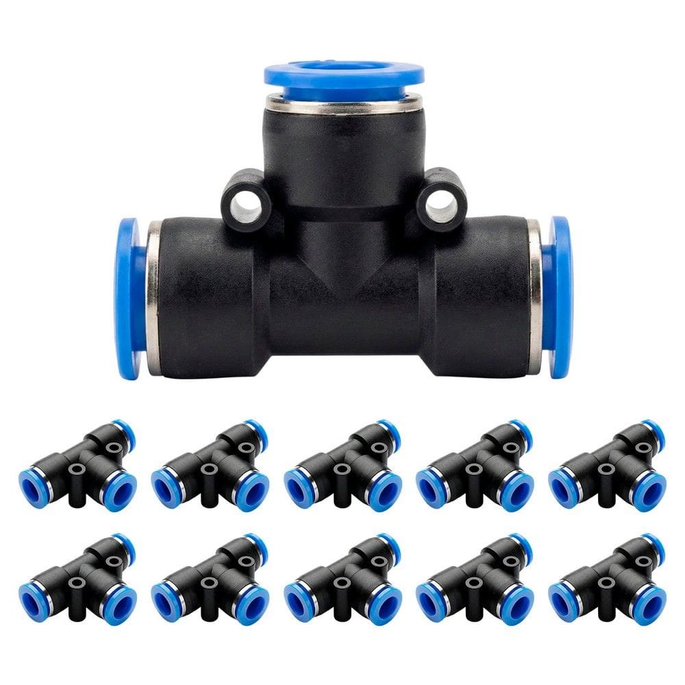 Conexão União Emenda em ”T” 10mm PU Pneumática Engate Rápido - 10 Peças