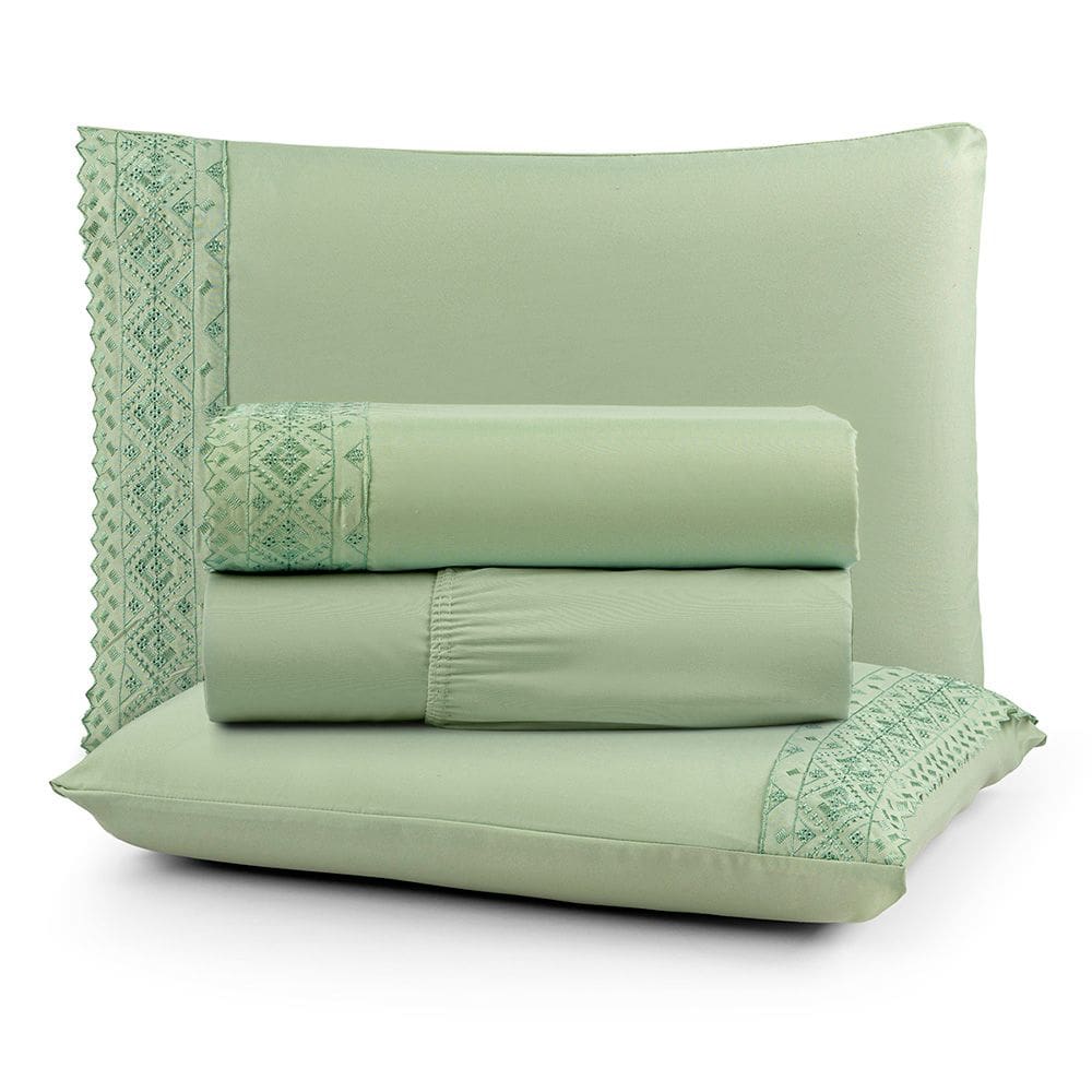 Jogo Cama Casal Cherry Bordado Inglês 4pç 100% Poliéster - Verd_Fol