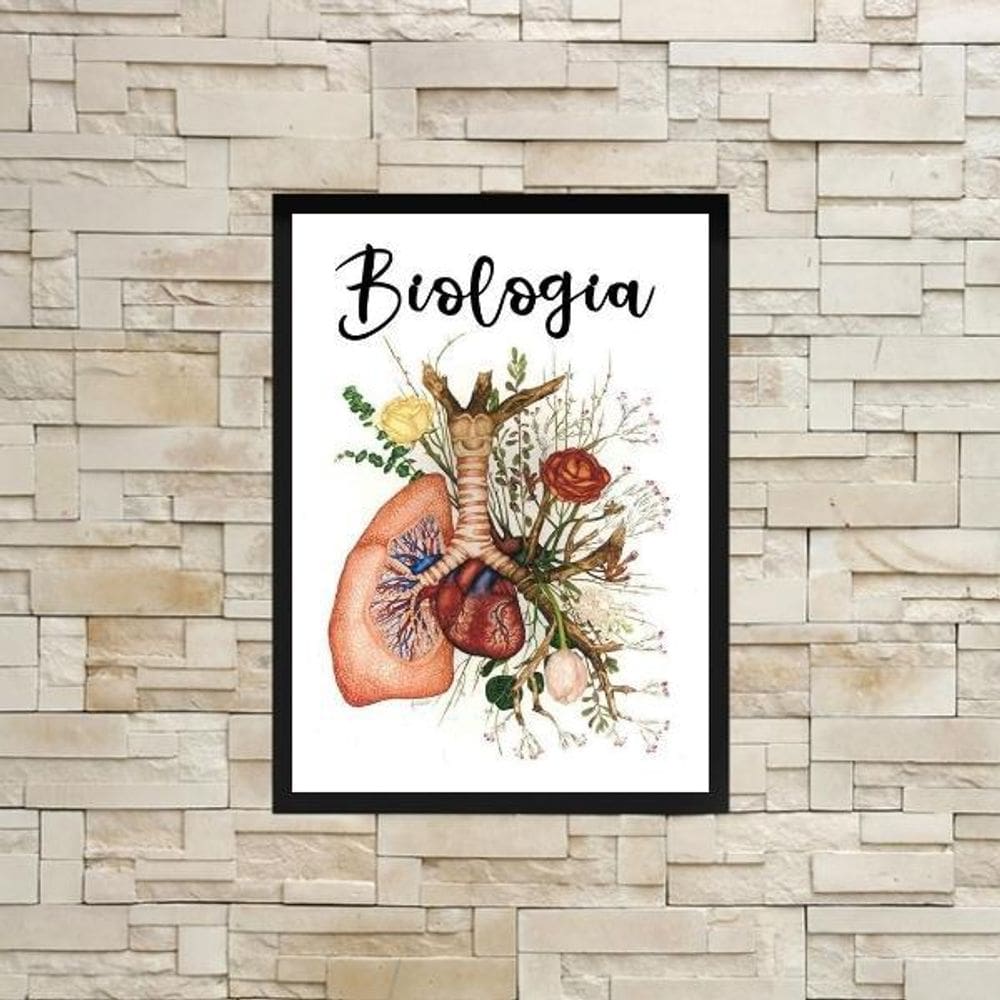 Quadro Biologia Pulmão Com Flores 33X24Cm - Com Vidro