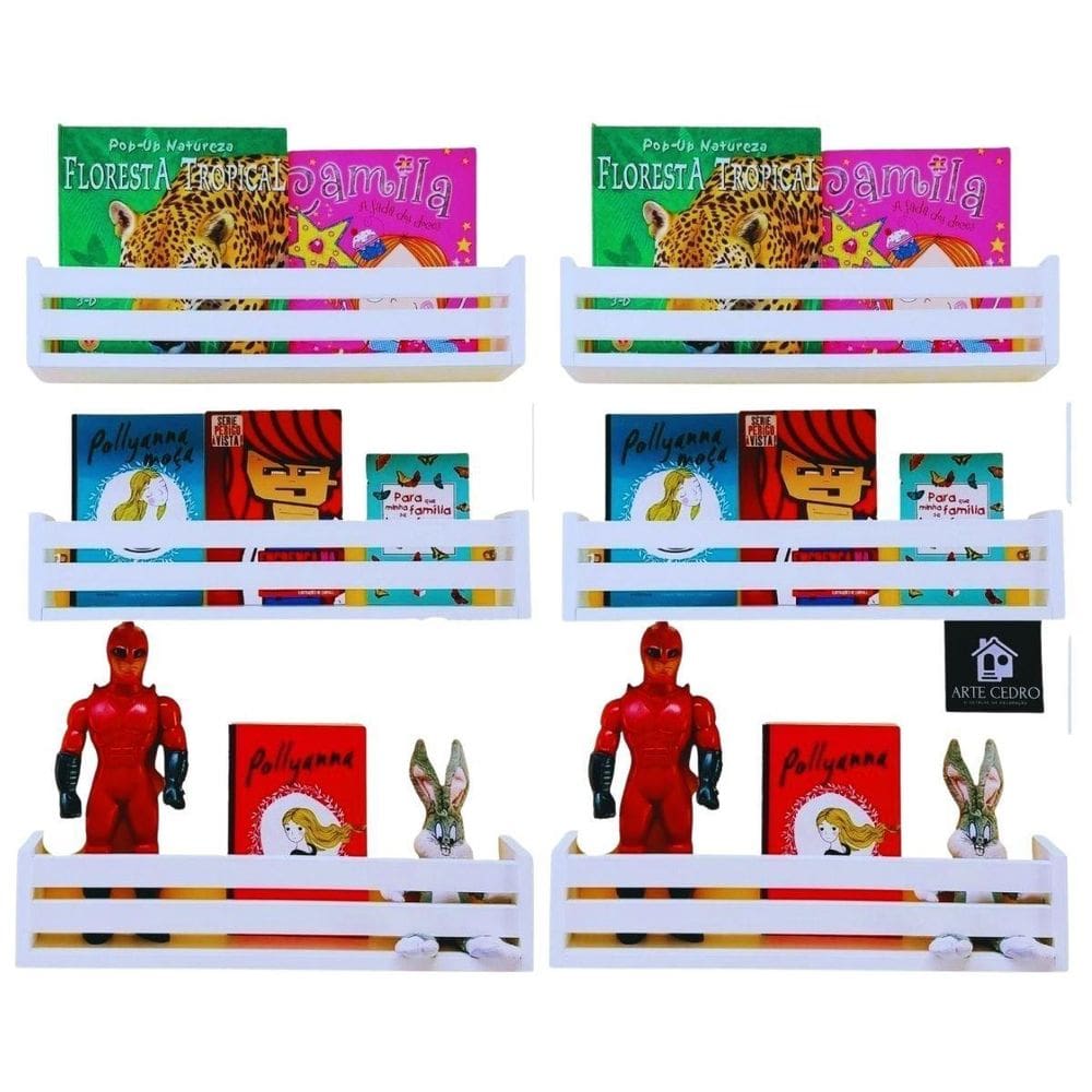 Jogo 6 Prateleiras Quarto Infantil Nicho Parede Porta Livro
