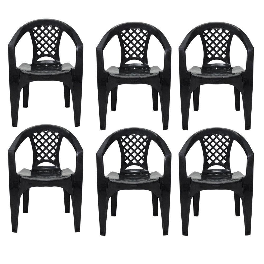 Kit 6 Cadeiras Tramontina Iguape Polipropileno Empilháveis Preto