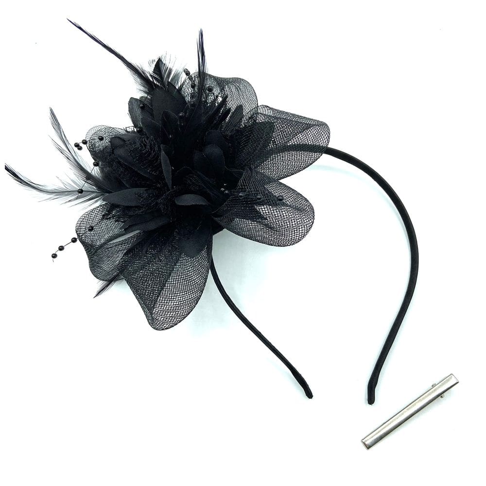 Prendedor/Diadema de Plumas y Cuentas para Dama Negro 18 cm