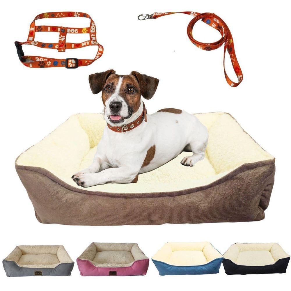 Kit Cama Peluciada Confort 50X40 Cm E Coleira Peitoral Pet