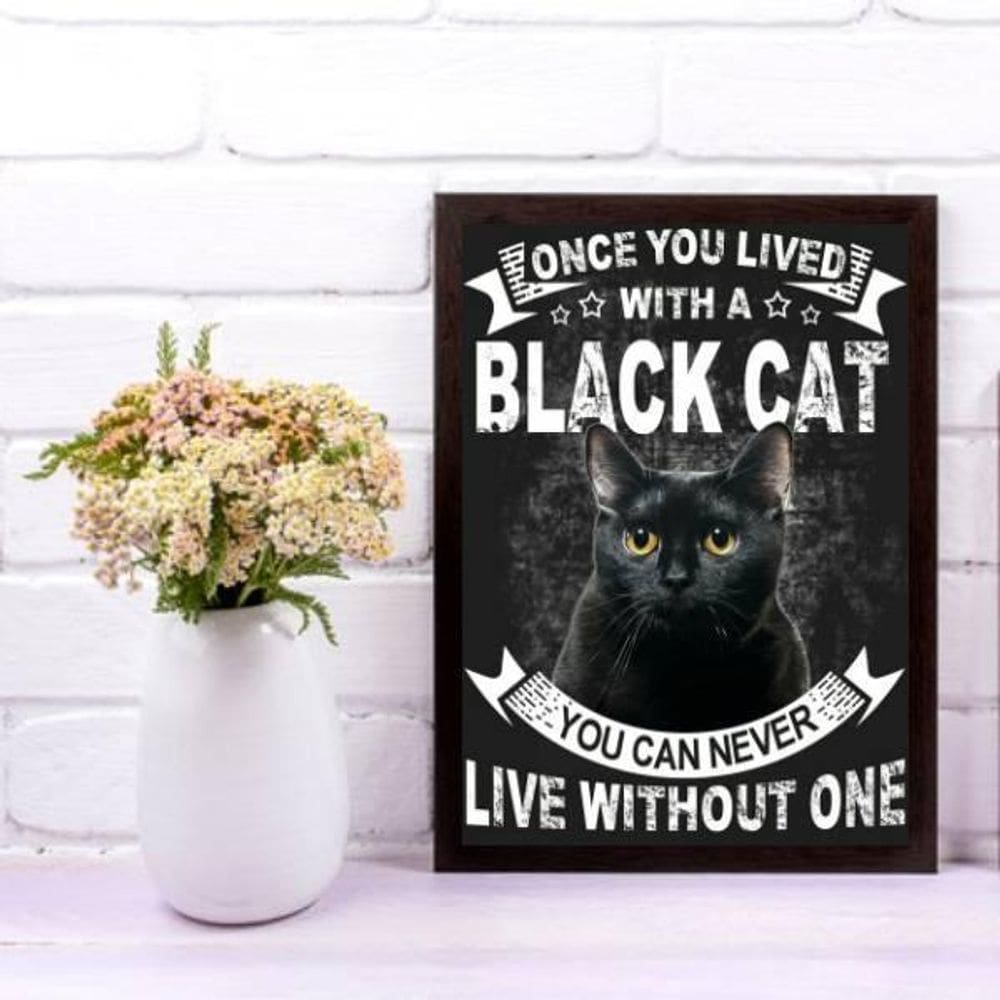 Quadro Decorativo Black Cat 33X24 - Com Vidro Moldura Preta