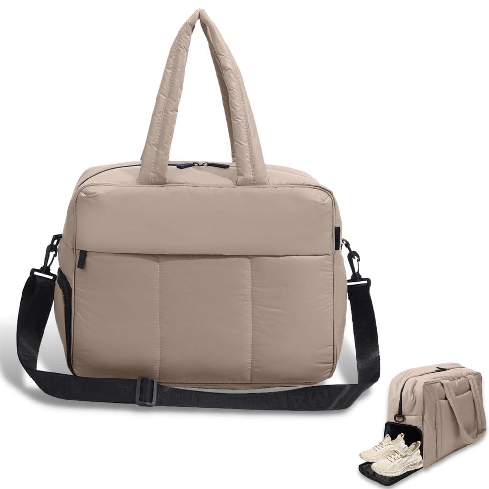 Sacola de viagem Puffer Duffel EkoKim para mulheres e homens Camel