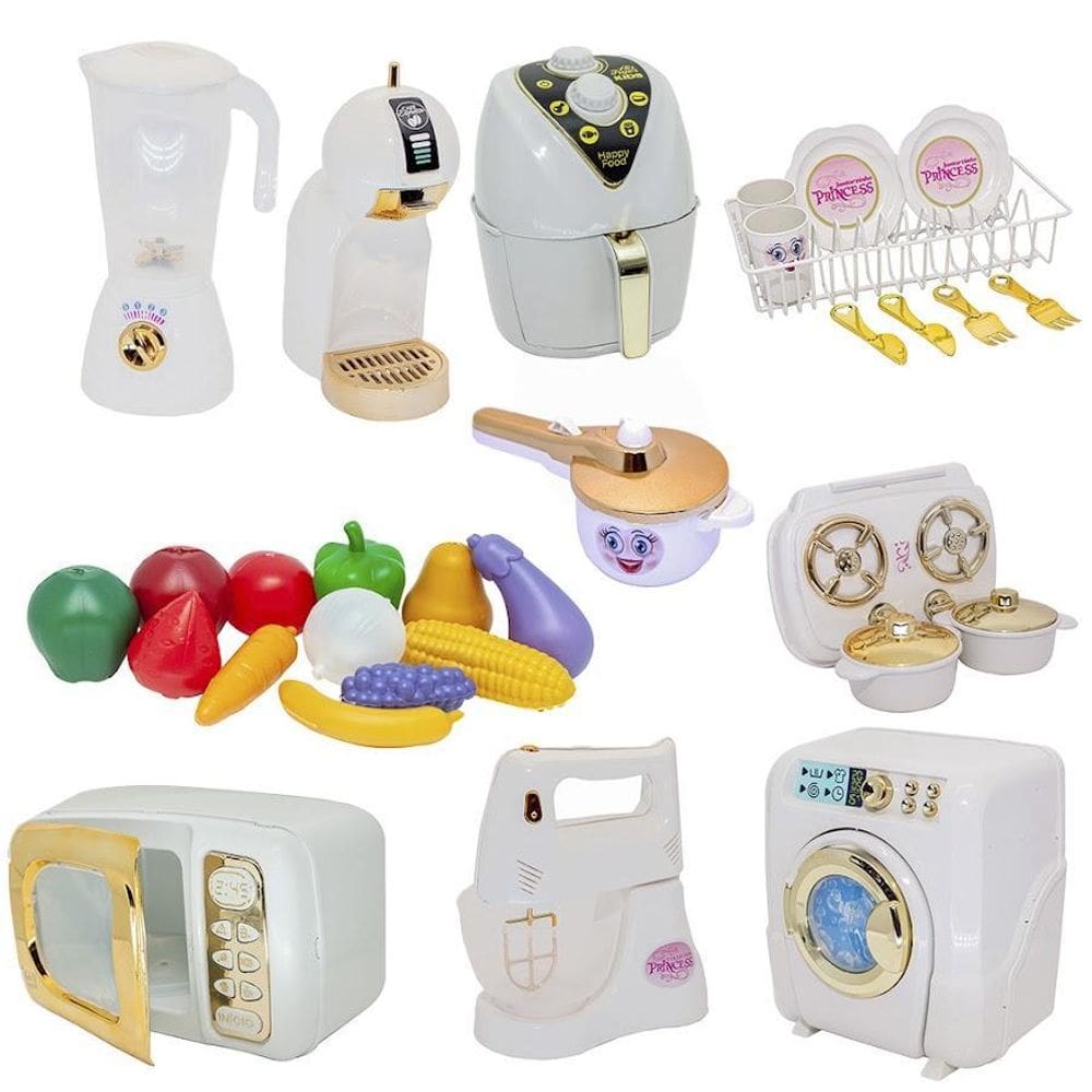 Kit Princesa Cozinha Eletro Louça Frutas Fogão Máquina 31Pç