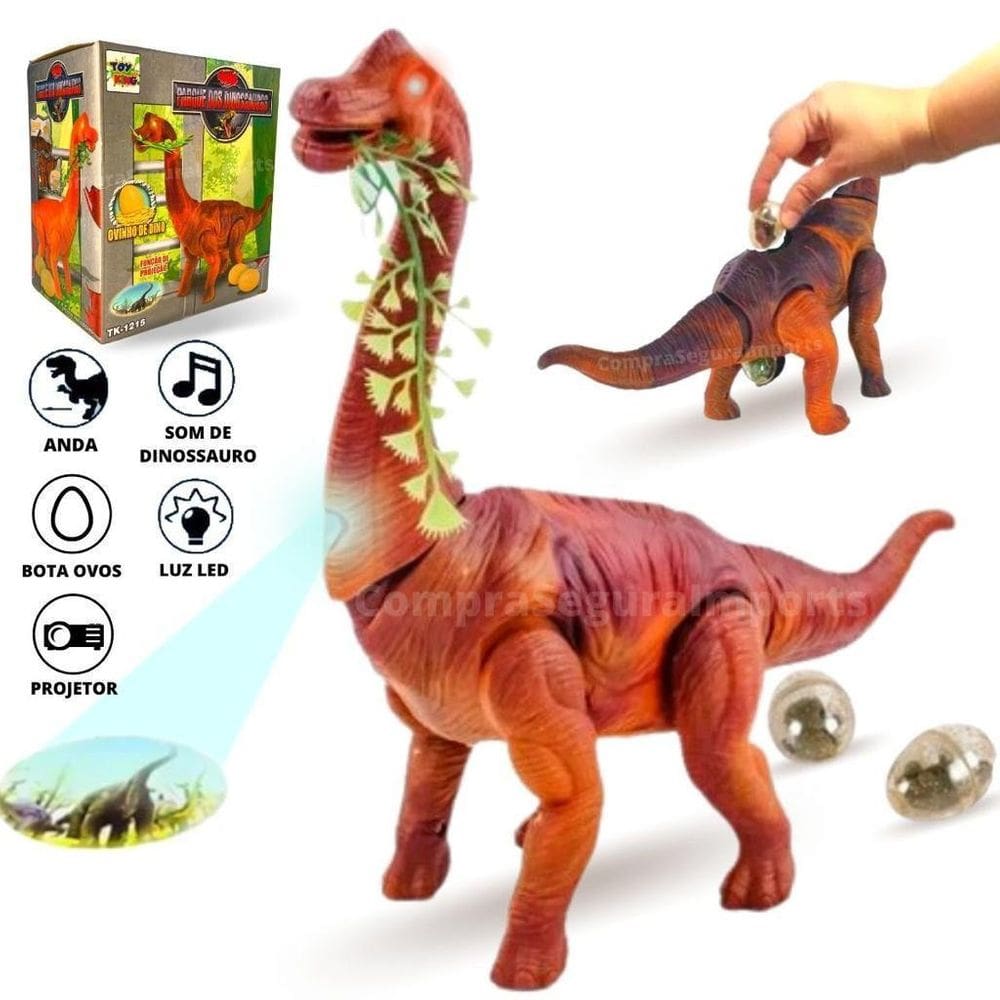 Dinossauro Anda E Bota Ovo Som Luz E Movimento - Marrom