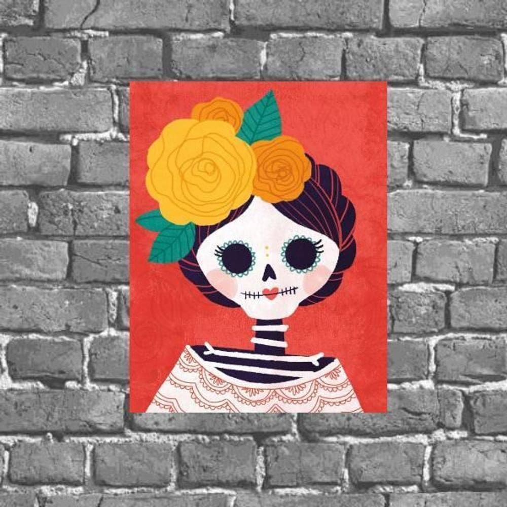 Placa Decorativa Caveira Mexicana Feminina 18X27Cm