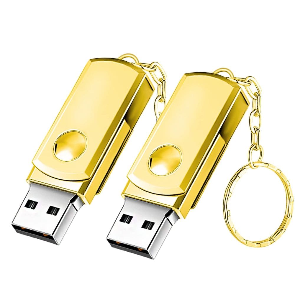 Unidad Flash USB Hrich Mini USB 2.0 de 2GB con Llavero x2 Oro