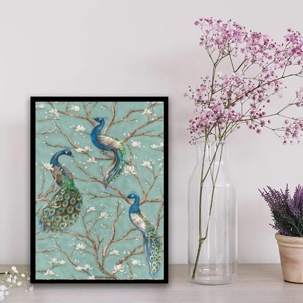 Quadro Decorativo Pavões Vintage 24X18Cm Preta