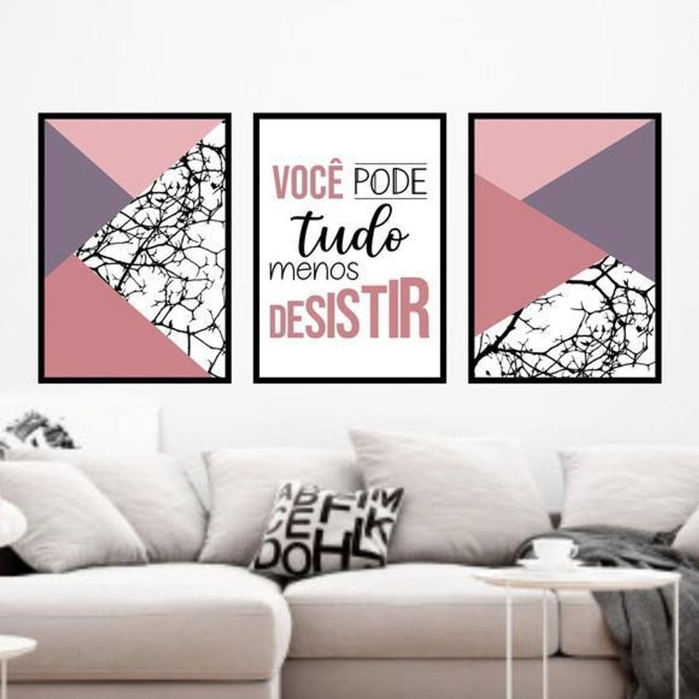 Kit 3 Quadros Você Pode Tudo Lilás 45X34Cm Moldura Preta