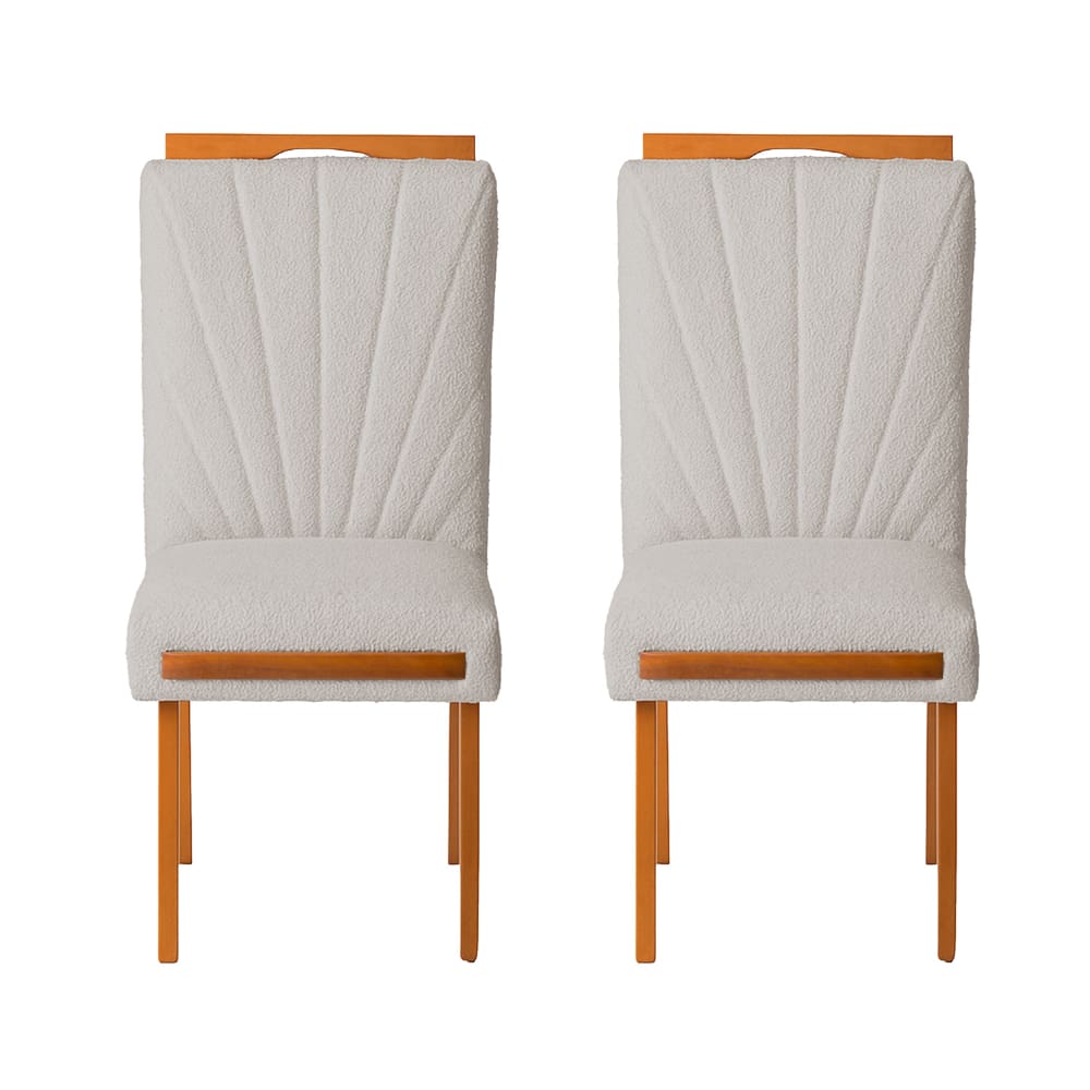 Kit 2 Cadeiras Estofadas de Jantar Lótus - MDF em Bouclê Pés em Madeira - Vintage Decor