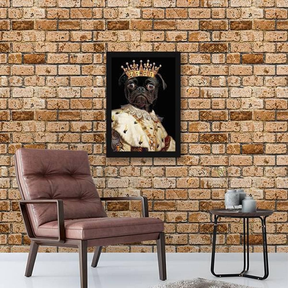 Quadro Decorativo Pug Rei 45x34Cm Moldura Preta