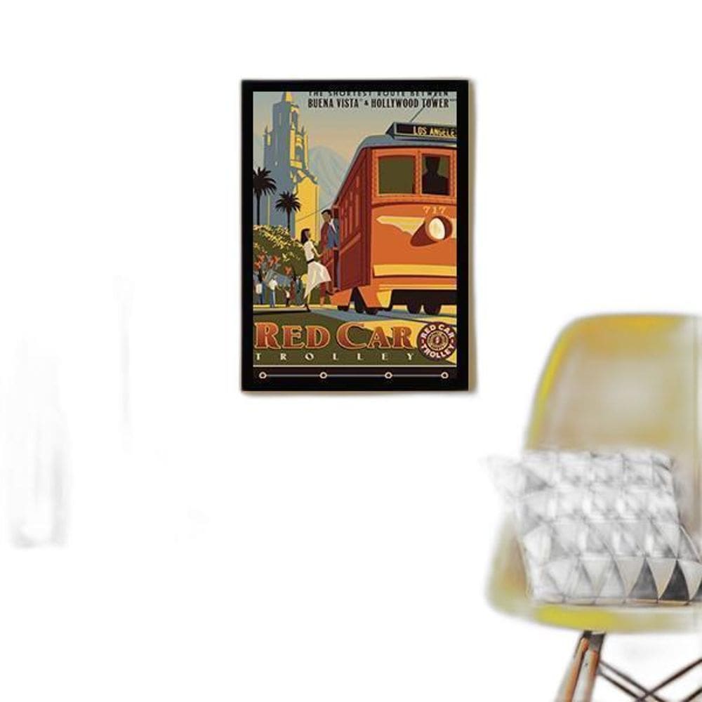 Quadro Cartaz Retrô Bonde Los Angeles 33X24 C/Vidro - Preta