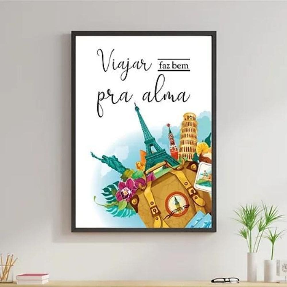Quadro Viajar Faz Bem Pra Alma 33X24Cm Madeira Preta