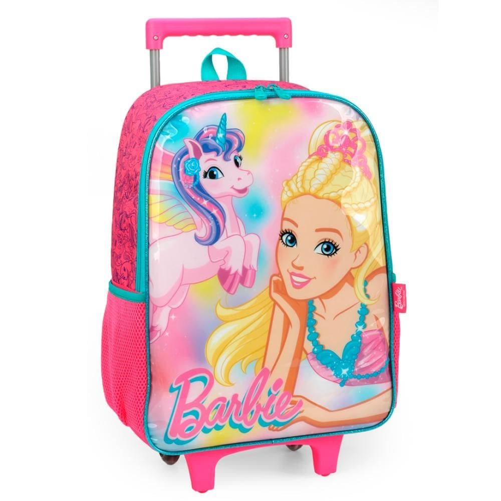 Mochila De Rodinhas Barbie Unicórnio Pink Escolar - Luxcel