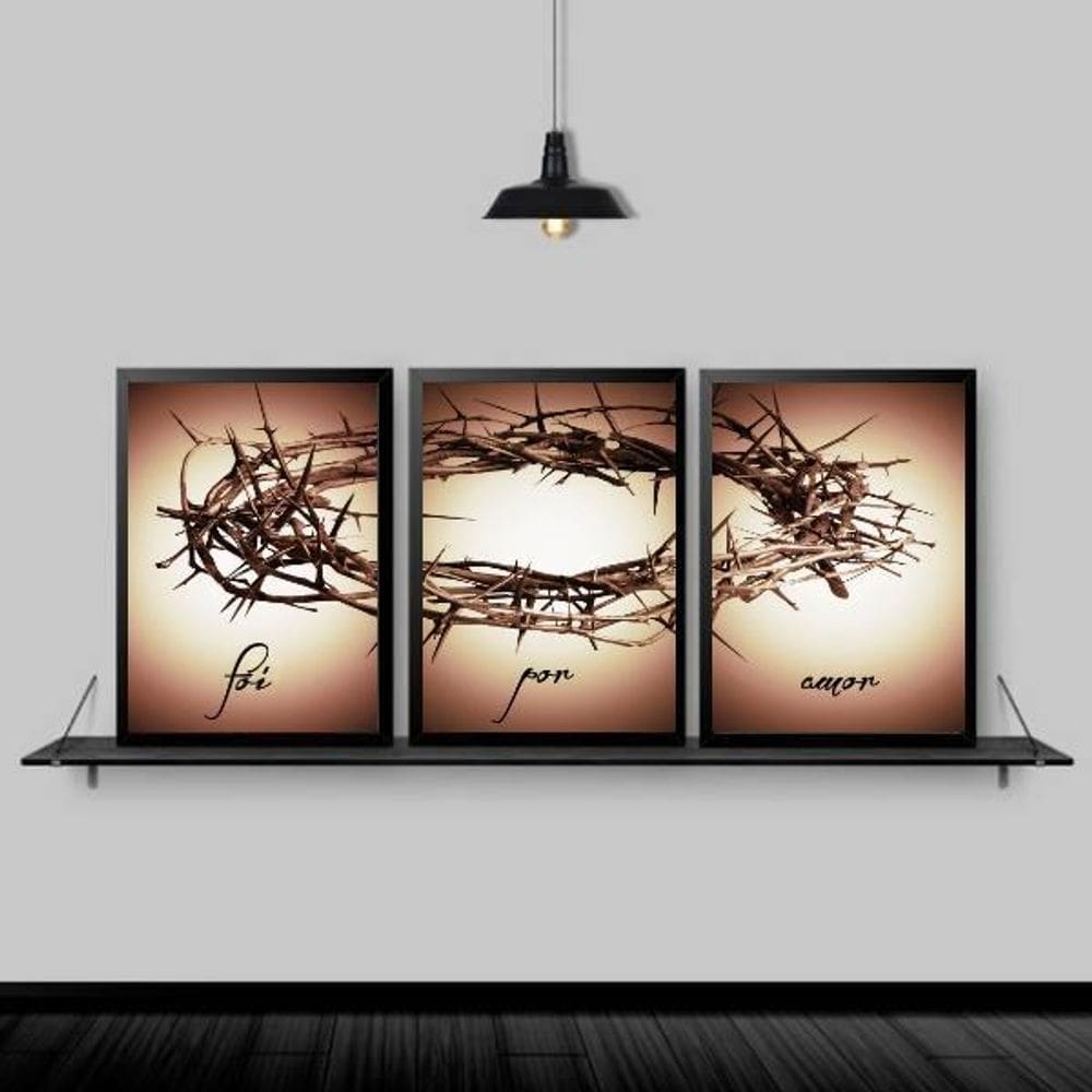 Kit 3 Quadros Decorativos Coroa De Espinhos 45X34Cm Preta