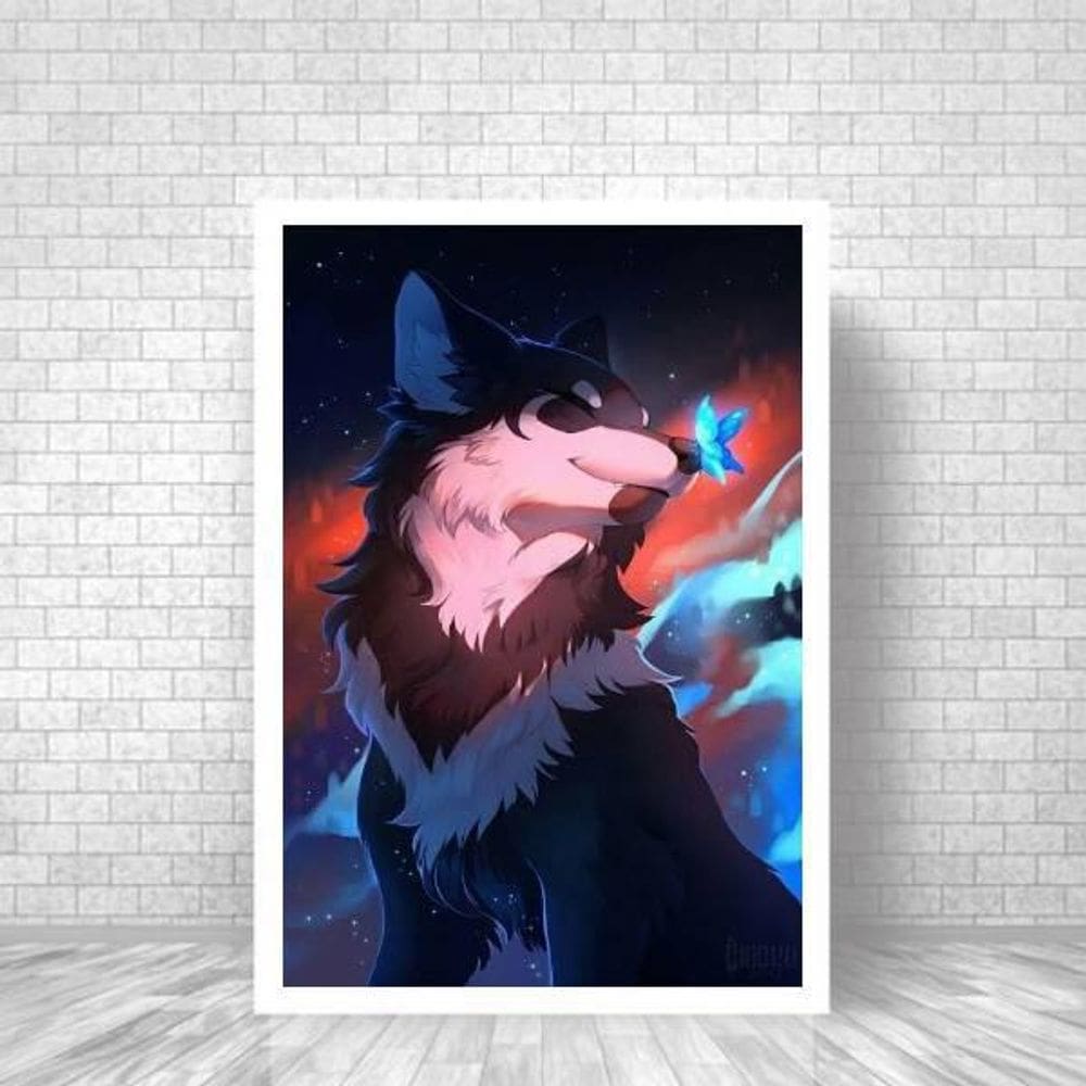 Quadro Decorativo Lobo Com Borboleta 45X34Cm