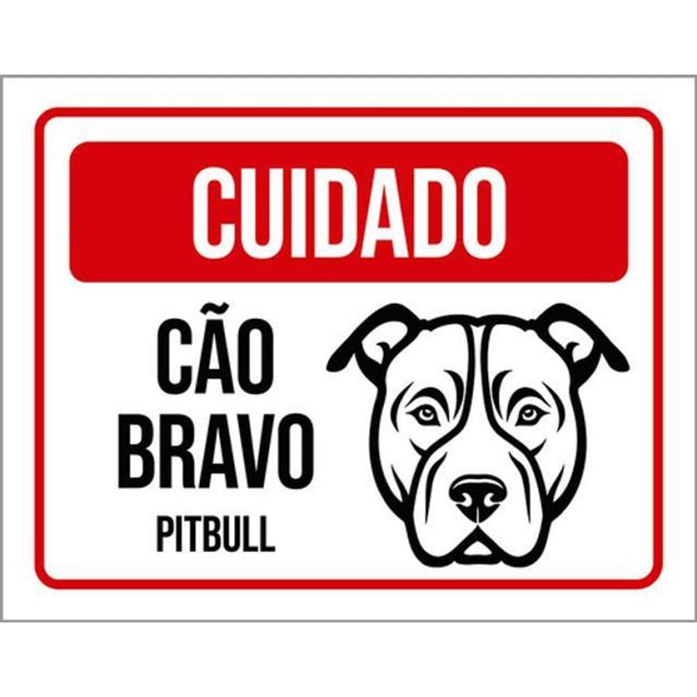Kit 5 Placas Cuidado Cão Bravo Pitbull Pb 36X46