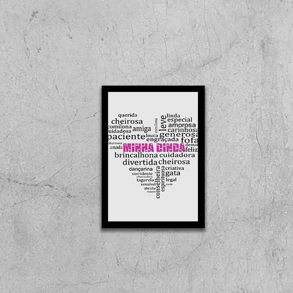 Quadro Minha Dinda Qualidades Coração Branco 24X18Cm