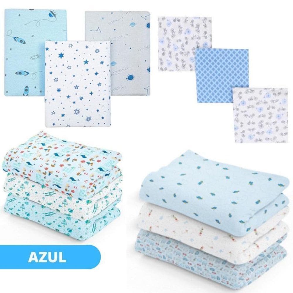 Kit 6 Cueiros Bebê Manta Flanelado Estampado 80X60 Masculino